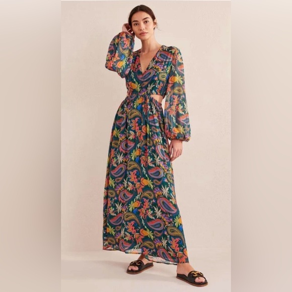 Boden Dresses & Skirts - Boden Floral Cut-Out Long Sleeve Maxi Cottagecore Longline Size 6